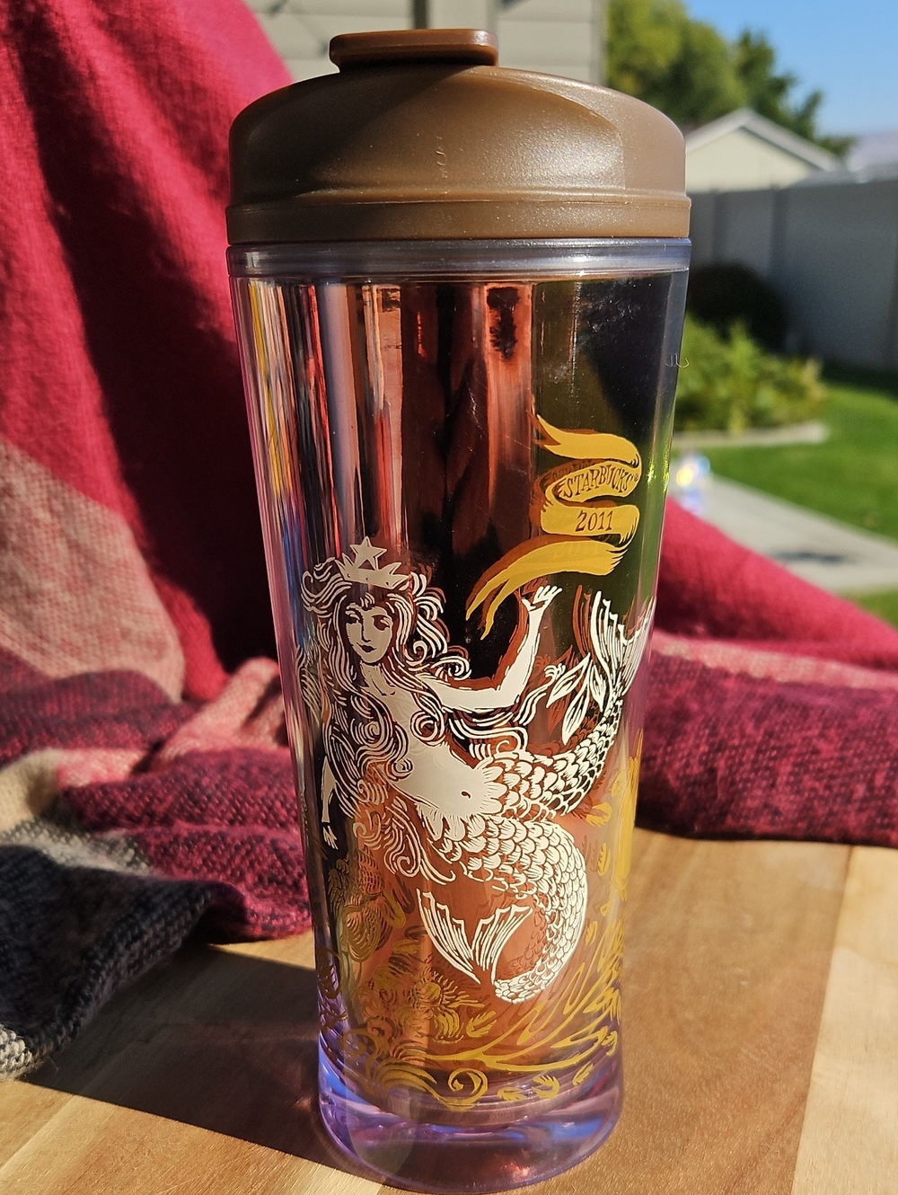 New Vintage Starbucks Brown Lid Iridescent Mermaid Tumbler